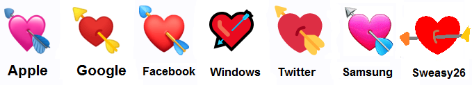  Coeur avec flèche sur Apple, Google, Facebook, Windows, Twitter, Samsung et Sweasy26