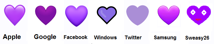  Purple Heart sur Apple, Google, Facebook, Windows, Twitter, Samsung et Sweasy26 