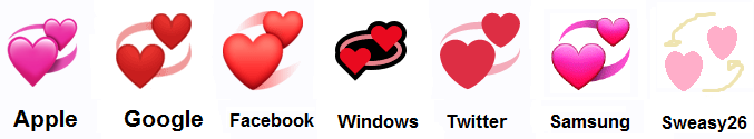 roterande hjärtan på Apple, Google, Facebook, Windows, Twitter, Samsung och Sweasy26