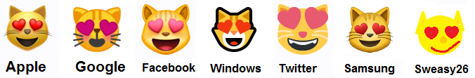 uśmiechnięty Kot z oczami serca na Apple, Google, Facebook, Windows, Twitter, Samsung i Sweasy26