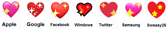 Sparkling Heart su Apple, Google, Facebook, Windows, Twitter, Samsung e Sweasy26