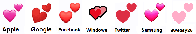 Two Hearts on Apple, Google, Facebook, Windows, Twitter, Samsung and Sweasy26