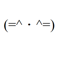Cat with two carets, two equals signs and interpunct in round brackets Emoticon