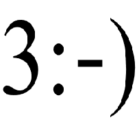Devil with 3, colon eyes, nose and round bracket mouth Emoticon