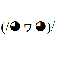 Joyful Face with two slashes, two 75% eyes and ヮ Japanese Katakana letter nose Emoticon