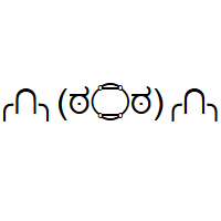 Middle Finger Emoticon with left and right box drawings light arc down and right, intersection sign and box drawings light arc down and left and owl face