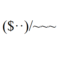 Waving Face with dollar sign and interpunct eyes in round brackets, slash and three times tilde Emoticon