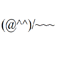 Waving Face with at sign and caret eyes in round brackets, slash and three times tilde Emoticon