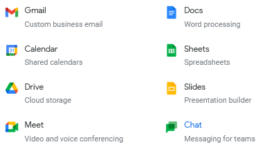 Google Workspace: Docs, Sheets, Slides, Forms, Drive, Gmail, Meet and Calendar