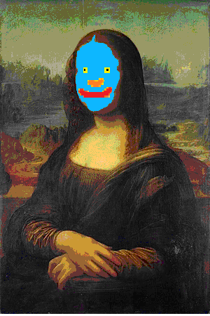 Mona Lisa was replaced by Fantomas (Blue Face) in the painting