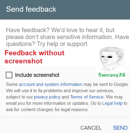 Send Feedback without screenshot